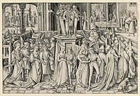 Dance at Herod's Court, c. 1490, at 21.4 x 31.8 cm (8 7/16 x 12 1/2 in.) his largest print.