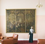 Marlborough Room showing triptych on leather of the Battle of Blenheim by Horensburg RMAS Collection