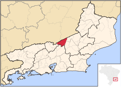 Location of Sapucaia in the state of Rio de Janeiro