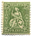 Helvetia on a 25-centime Swiss postage stamp, 1881