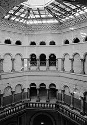 Interior of the rotunda showing its four floors and the skylight