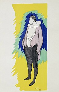 "Pierrot," collaboration with Toulouse-Lautrec depicting Pierrot figure. 1985