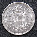 Rückseite einer Half-Crown-Münze von 1953.