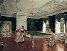 women playing billiards (1895)