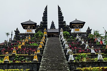 Pura Besakih: stairs and terraces leading to the candi bentar split gate.