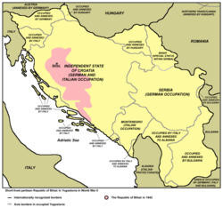The Republic of Bihać (pink) within occupied Kingdom of Yugoslavia