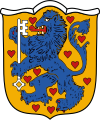 Gold, bestreut mit roten Herzen, ein blauer, rotbewehrter Löwe (Landkreis Harburg)