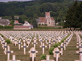 Church and a French military cemetery in Soupir
