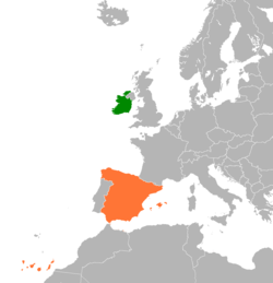 Map indicating locations of Ireland and Spain