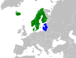Nordics (green), Baltics (blue)