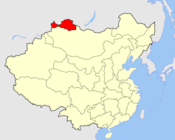 Uryankhay Republic (red), shown as part of Qing China