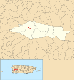 Location of Maricao barrio-pueblo within the municipality of Maricao shown in red