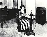 Helen Hahn in the WEAF studio, 1922.