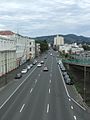 In Dunedin, the highway forms a pair of multi-lane one-way streets. Cumberland Street, 1 km (0.62 mi) south of the city centre.