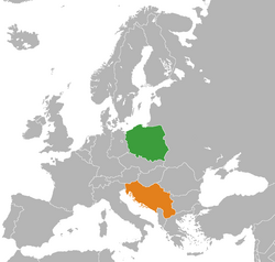 Map indicating locations of Polish People's Republic and Yugoslavia