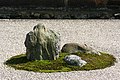 Close up of the stone garden in the karesansui style, Ryōan-ji temple in Kyoto, Japan.