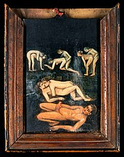 An erotic scene on the reverse side of the painting of figs and a tomato by Summonte. 1800 to 1899?