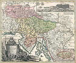 1714 map of Carniola by Johann Homann, Lower Carniola in green