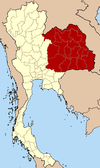 The Isan region of Thailan, highlighted in red