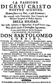 Davide Perez – La passione – Titelseite des Librettos – Palermo 1742