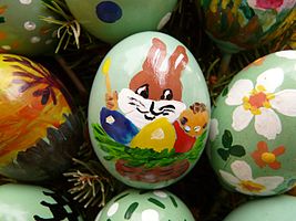 An Easter egg decorated with the Easter Bunny