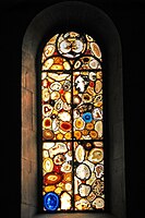 Thin slices of agate set into lead and glass, Grossmünster, Zürich, Switzerland, by Sigmar Polke (2009)