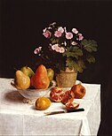 Still Life, primroses, pears and promenates (1873)