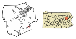 Location of White Haven in Luzerne County, Pennsylvania (left) and of Luzerne County in Pennsylvania (right)