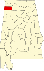Map of Alabama highlighting Franklin County