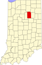 Map of Indiana highlighting Wabash County
