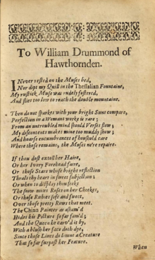 First half of Mary Oxlie's poem "To William Drummond of Hawthornden"
