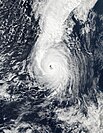 Satellite image of Hurricane Ophelia in 2017, the most recent storm to peak as a Category 3 Atlantic hurricane