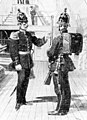 Preußische Marineinfanterie 1852. Premierleutnant im Dienstanzug und Seesoldat im Wachtanzug. Illustrierter Deutscher Flotten-Kalender für 1903.