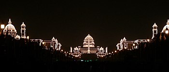 Buildings on Raisina Hill including Rashtrapati Bhavan, lit up during the Republic day in 2008