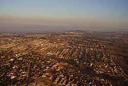 Aerial view over the suburbs