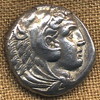 Macedonian tetradrachm with image of Alexander the Great as Heracles, after 330 BC