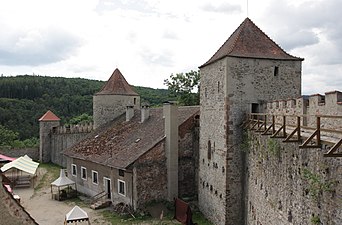 The western enceinte (fortified wall) with horse stable house from inside