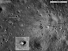 LRO image of Apollo 17 site, LRV-3 is in the lower right