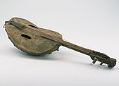 West Africa, pre-1887, skin-topped lute, calabash bowl, has sound holes