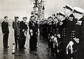 Admiral Lord Mountbatten inspecting the officers of Glory on the flight deck in 1954