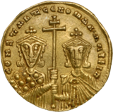 Gold solidus depicting Constantine VII with Romanos II, 945–959.