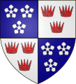 The Arms of Fraser of Lovat – Quarterly 1st & 4th Azure three fraises Argent 2nd & 3rd Argent three antique crowns Gules.