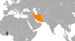 Map indicating locations of Ghana and Iran