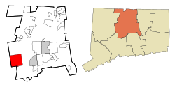 Bristol's location within Hartford County and Connecticut