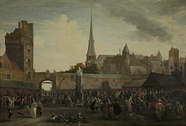 Painting of fish market near Het Steen (1695)