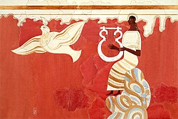 Lyre Player and Bird. Fresco in Nestor's palace (LHIIIB period, around 1300 BC)