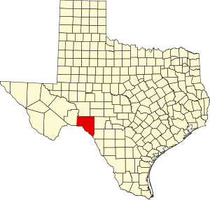 Map of Texas highlighting Val Verde County