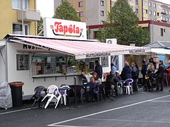 Tapola, famous purveyors of mustamakkara, at the Tammelantori square in Tampere, Finland