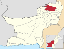 Karte von Pakistan, Position von Distrikt Qilla Saifullah hervorgehoben