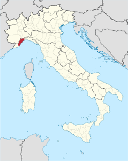 Map highlighting the location of the province of Savona in Italy